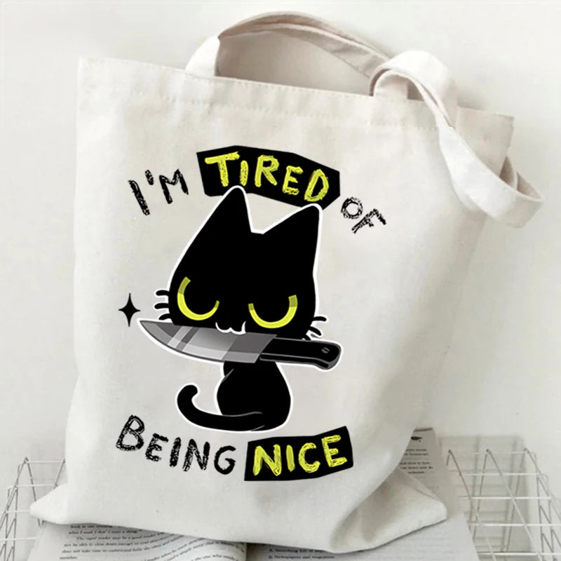 Funny Black Cat Tote Bags