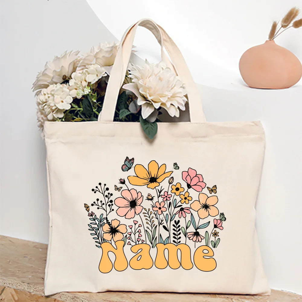 Personalized Flower with Name Tote Bags
