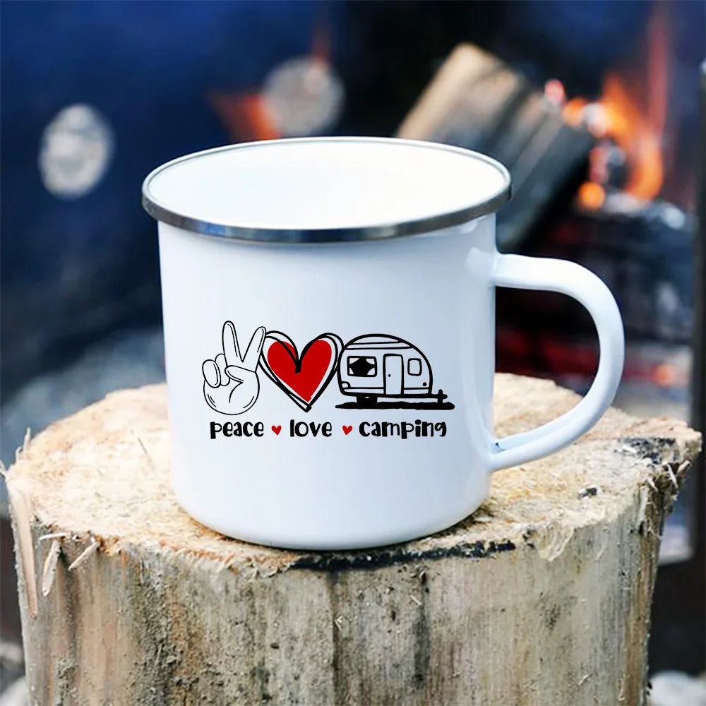 Peace Love Camping Enamel Mugs