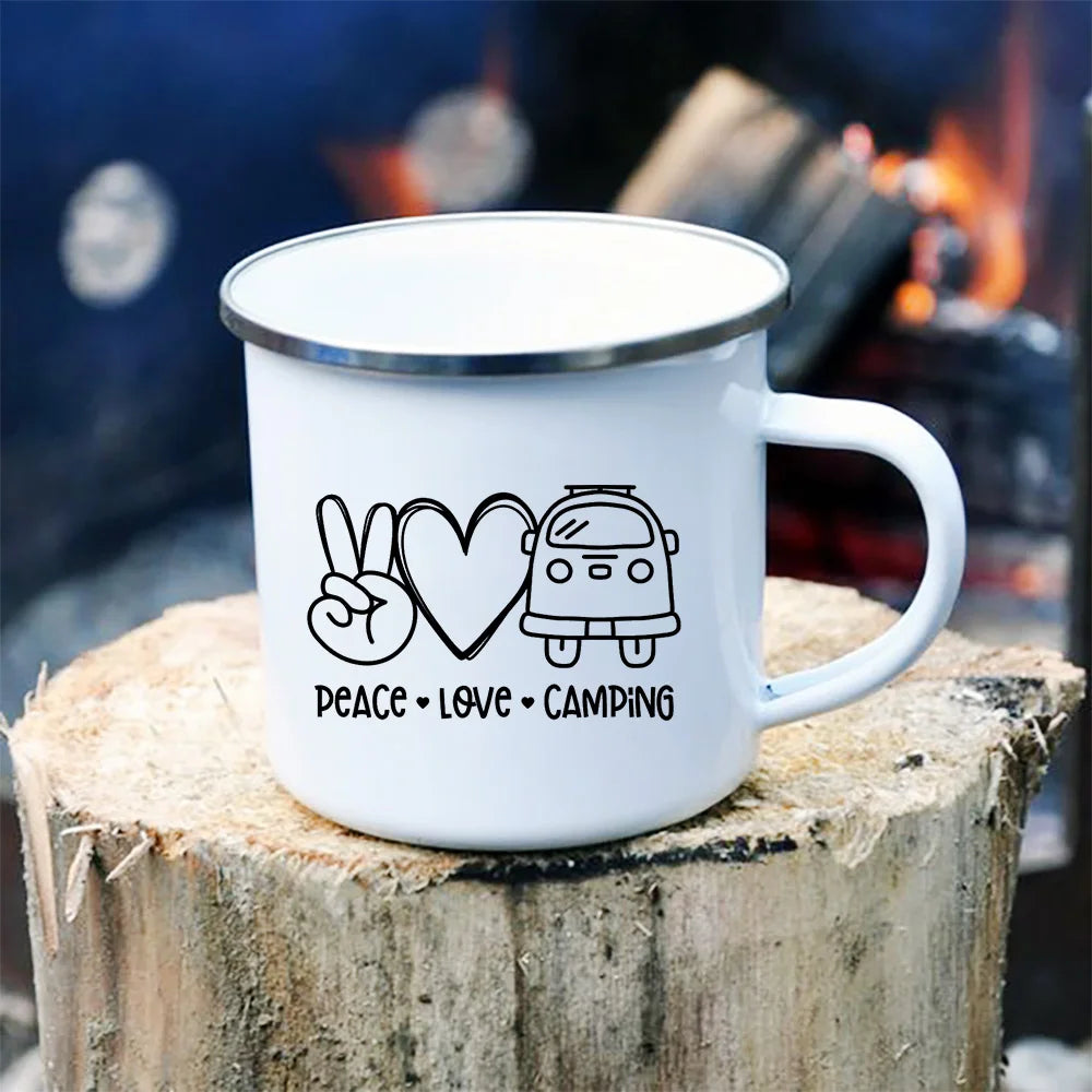 Peace Love Camping Enamel Mugs
