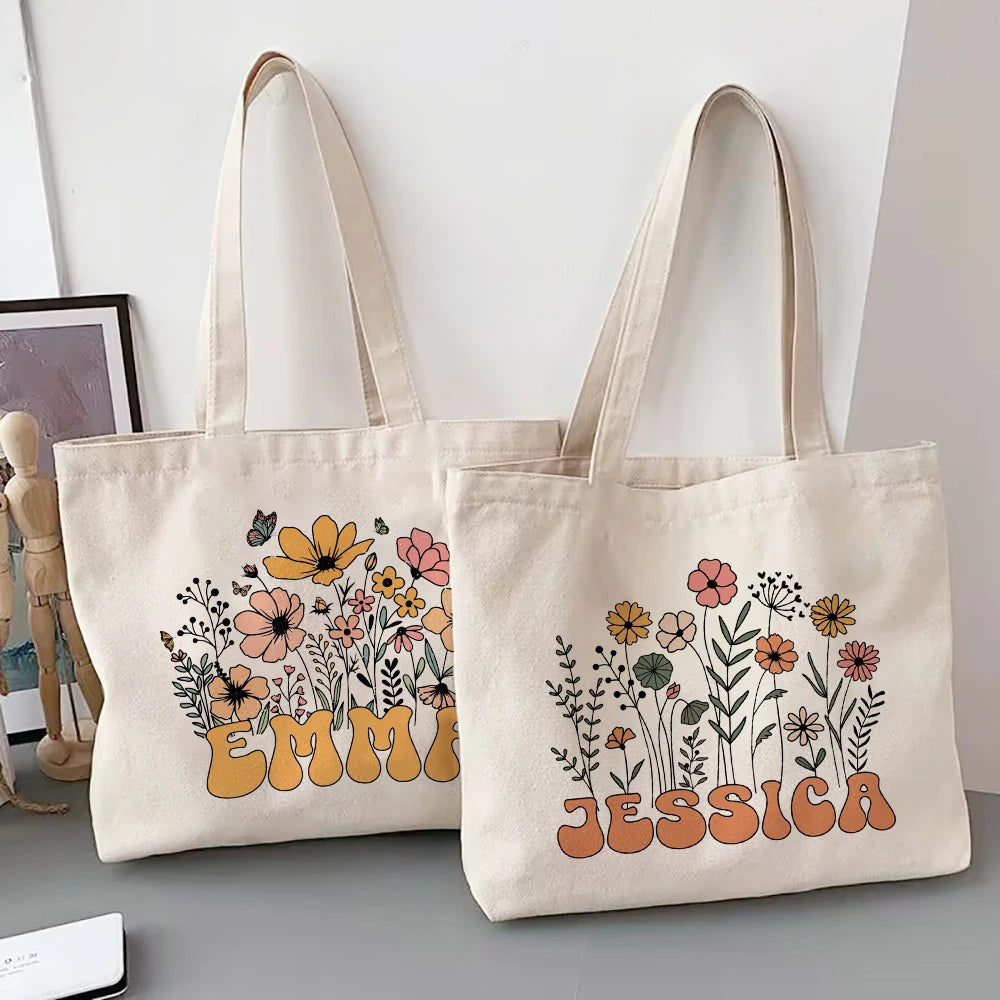 Personalized Flower with Name Tote Bags