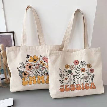Personalized Flower with Name Tote Bags
