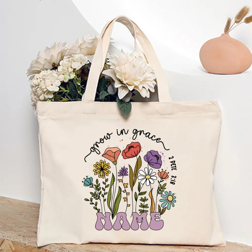 Personalized Flower with Name Tote Bags