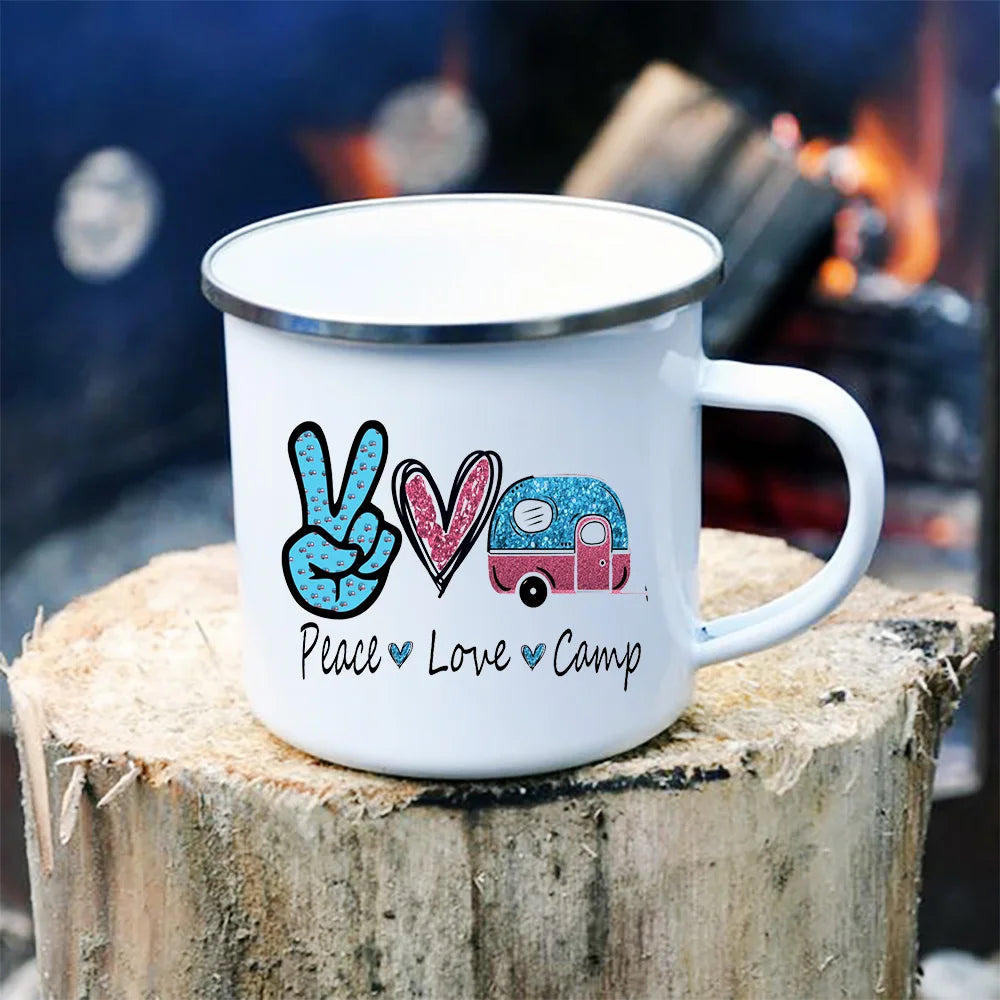 Peace Love Camping Enamel Mugs