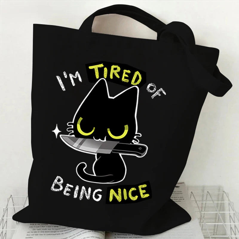 Funny Black Cat Tote Bags