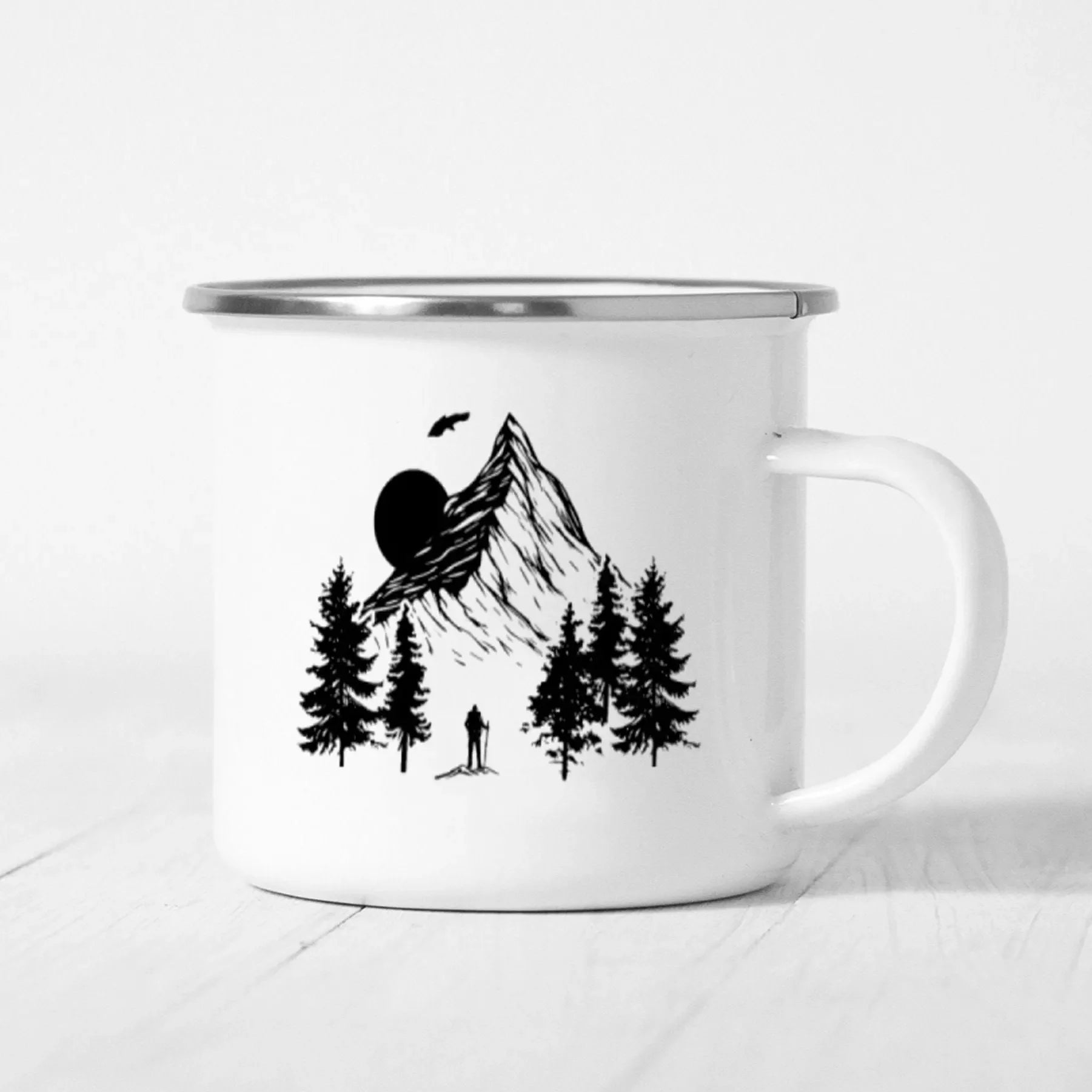 Climbing The Moon Enamel Camping Coffee Mugs