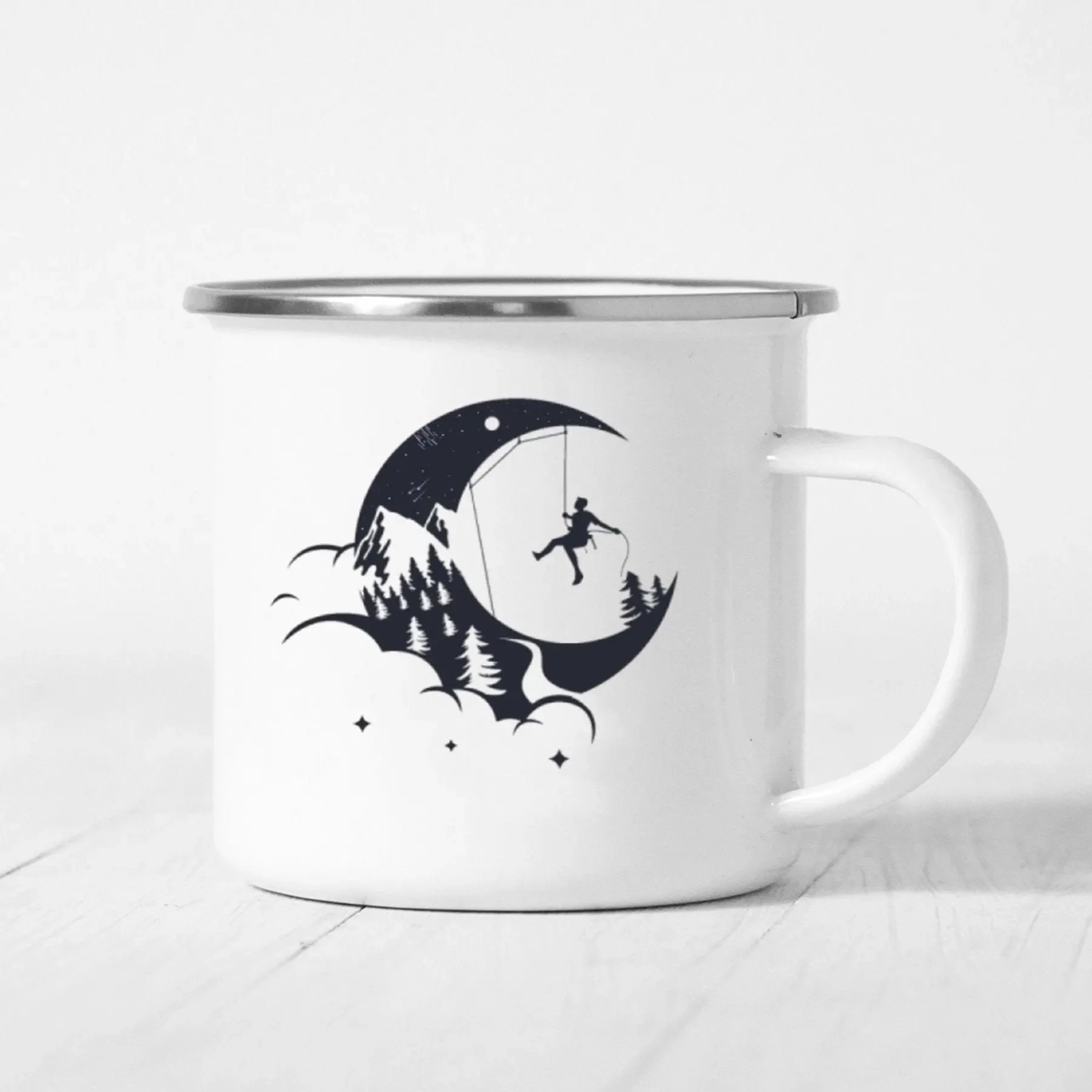 Climbing The Moon Enamel Camping Coffee Mugs