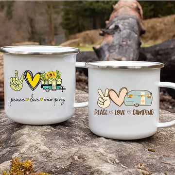 Peace Love Camping Enamel Mugs