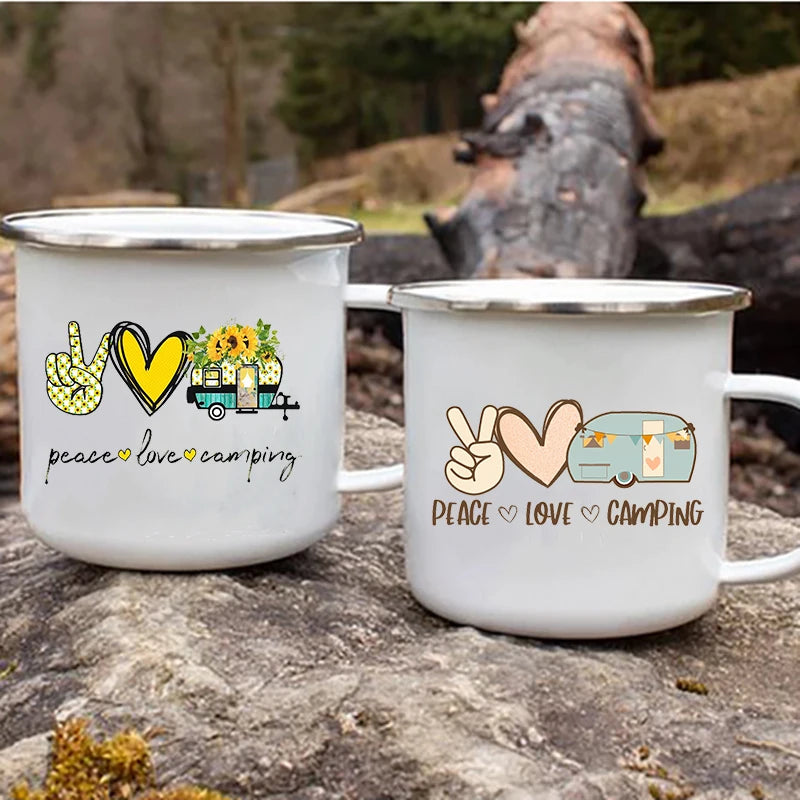 Peace Love Camping Enamel Mugs