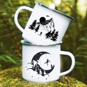 Climbing The Moon Enamel Camping Coffee Mugs