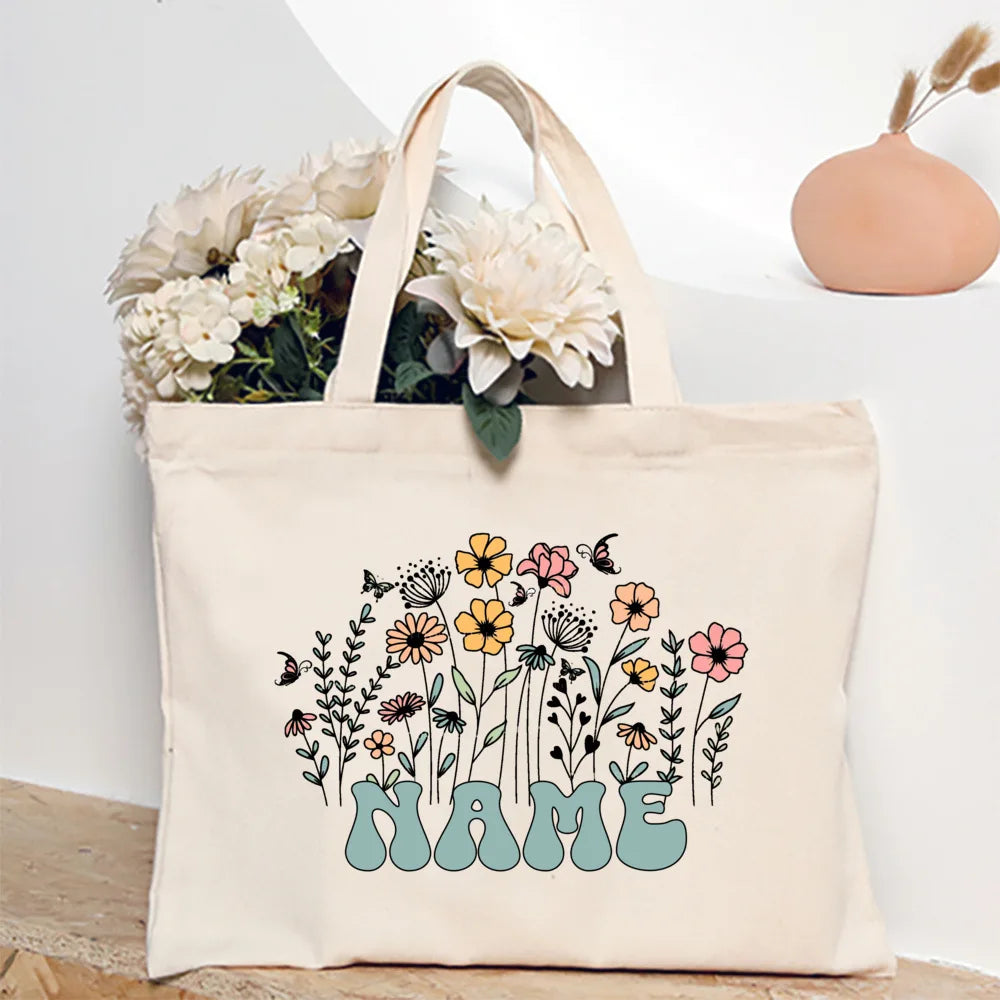 Personalized Flower with Name Tote Bags