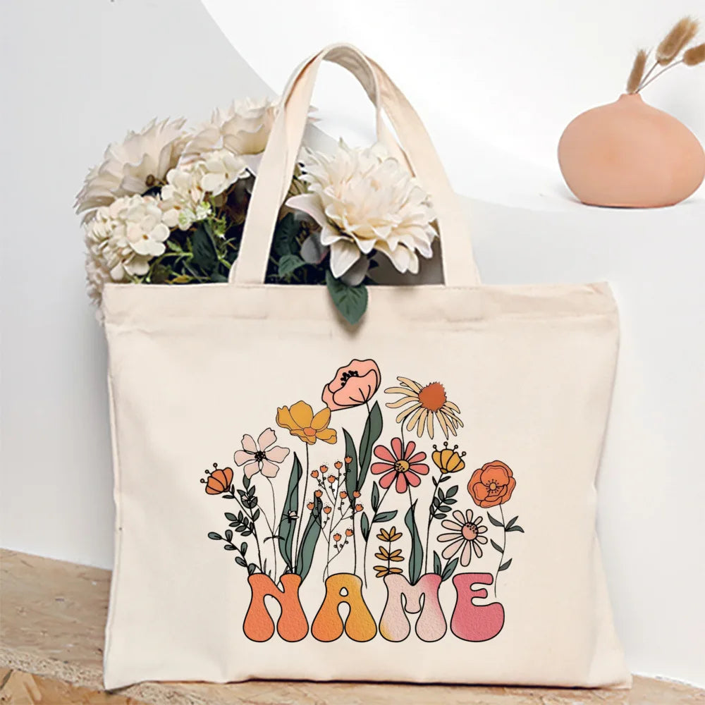 Personalized Flower with Name Tote Bags