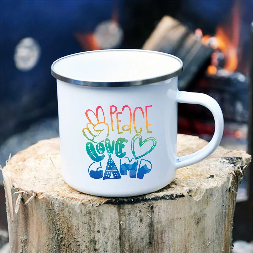 Peace Love Camping Enamel Mugs