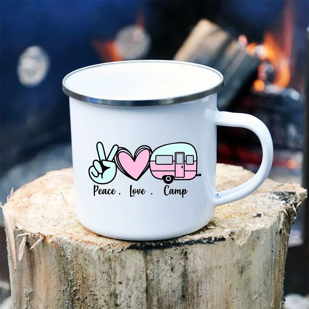 Peace Love Camping Enamel Mugs