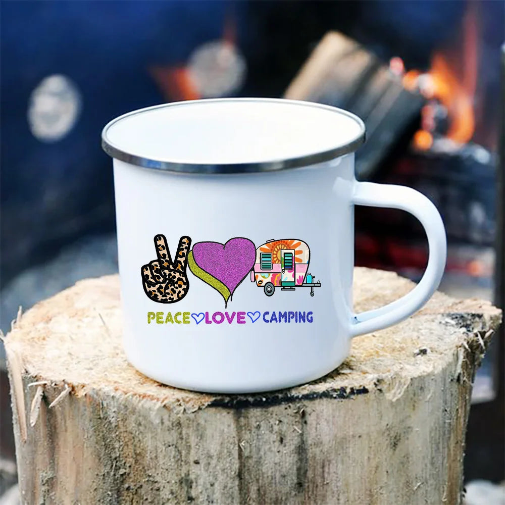 Peace Love Camping Enamel Mugs