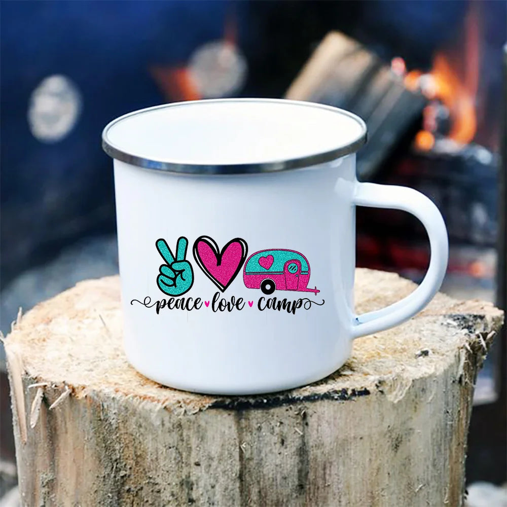 Peace Love Camping Enamel Mugs