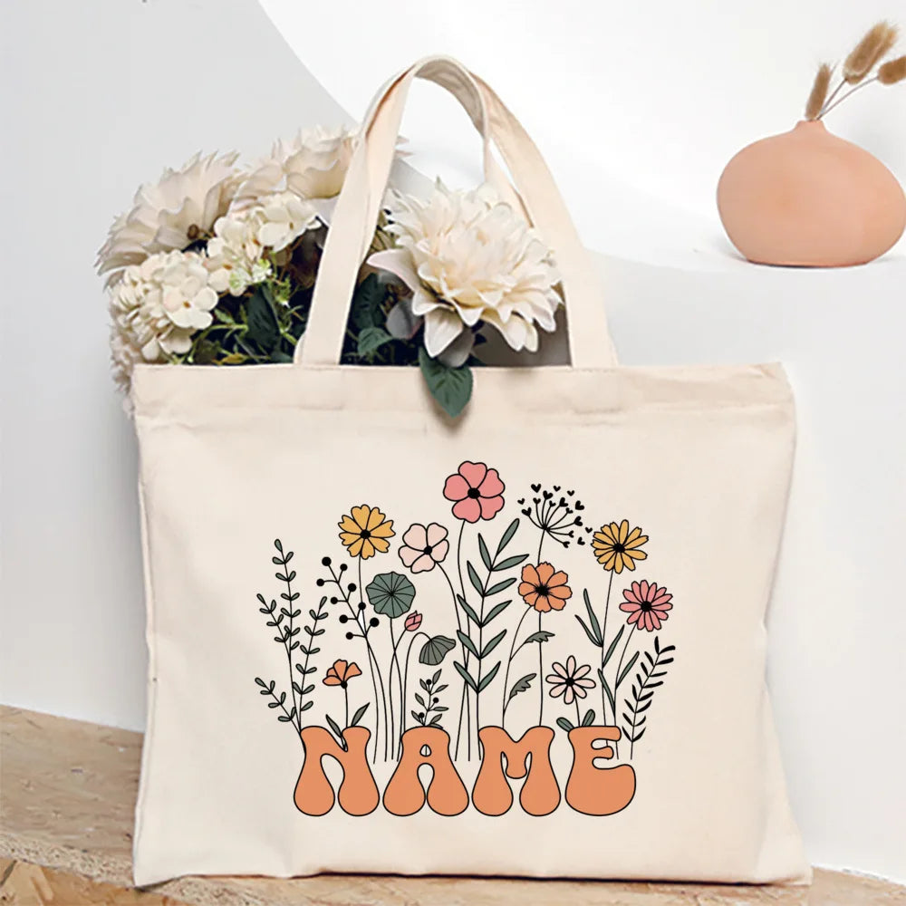 Personalized Flower with Name Tote Bags