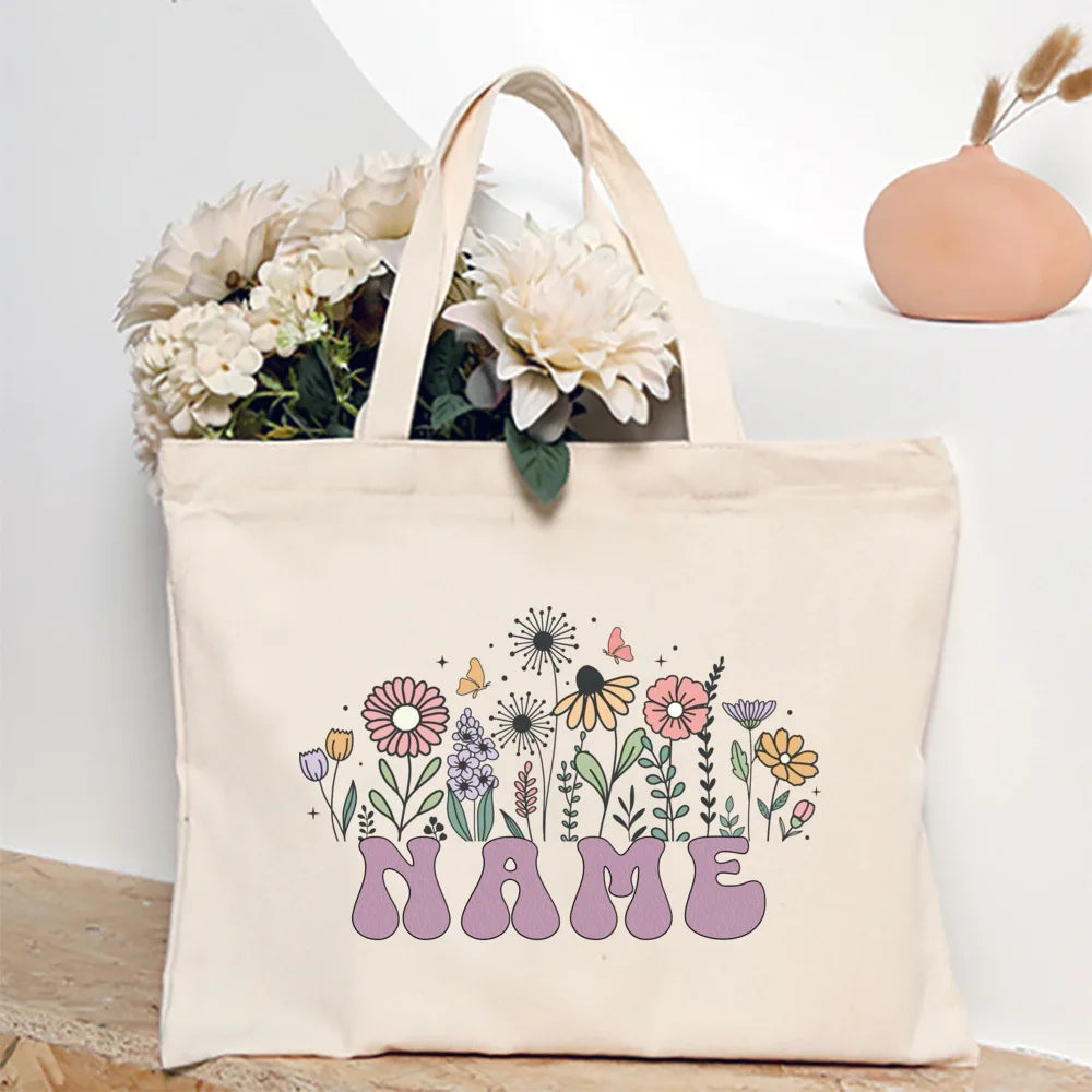 Personalized Flower with Name Tote Bags